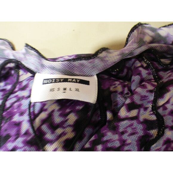 Noisy May Carrie Mock Neck Mesh Top In Amaranth Purple/ Virtual Flower, M - Picture 7 of 12